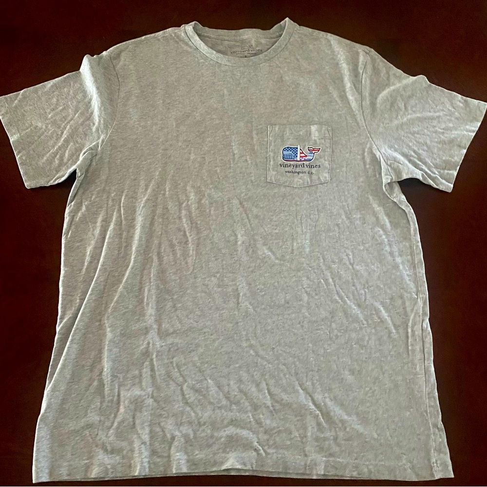 Vineyard Vines Light Gray Pocket Tee with Small Whale Logo
